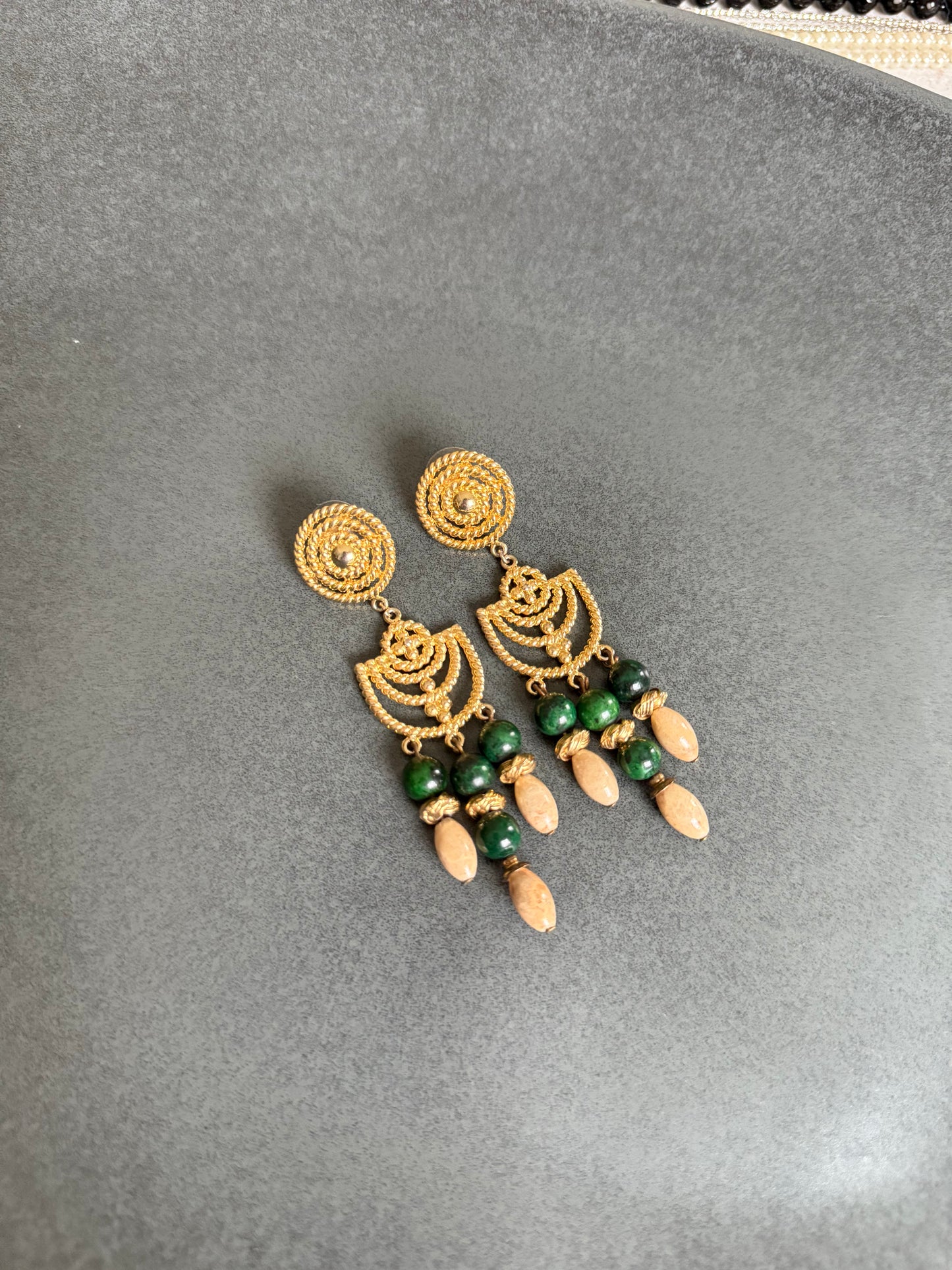 Green & Gold Hanging Earrings