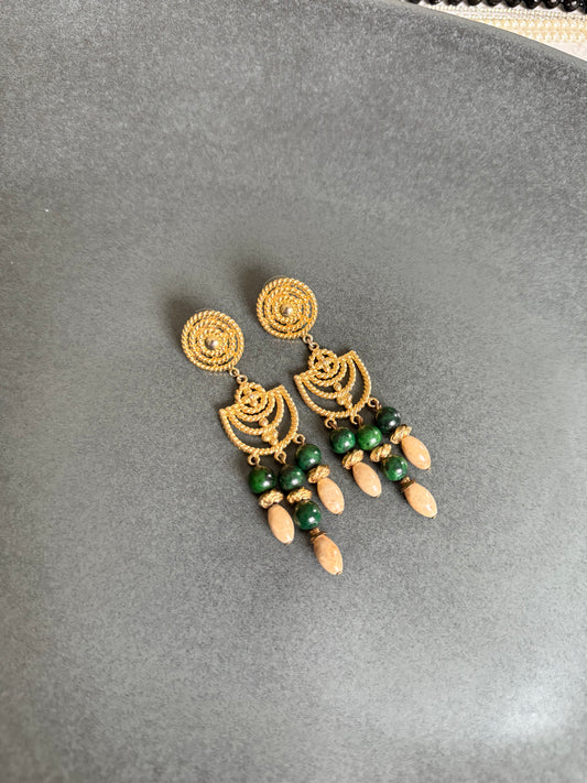 Green & Gold Hanging Earrings