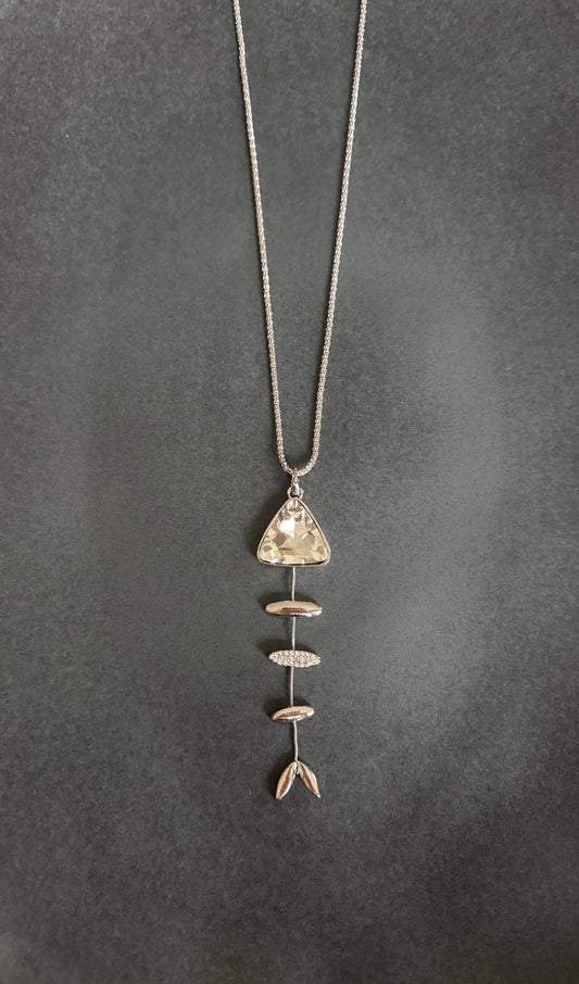 Silver Crystal And Diamond Fish Necklace