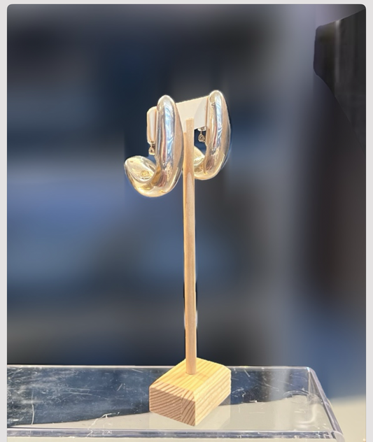 Silver Long Half Hoop Earring