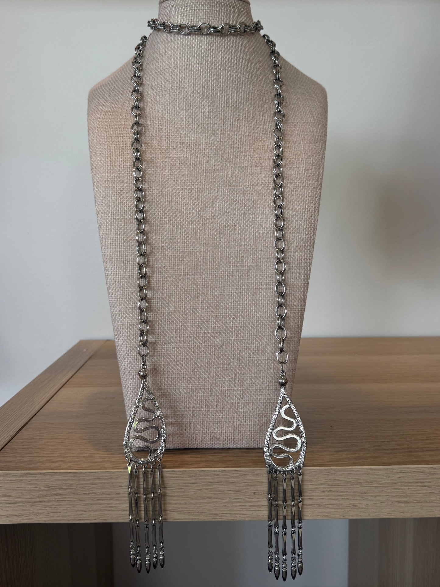Vintage Silver Lariat Wrap Around Necklace
