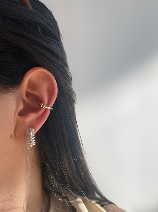 Silver With Gold Rings Ear Cuff