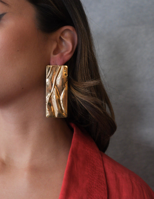 Large Gold Rectangle Earrings