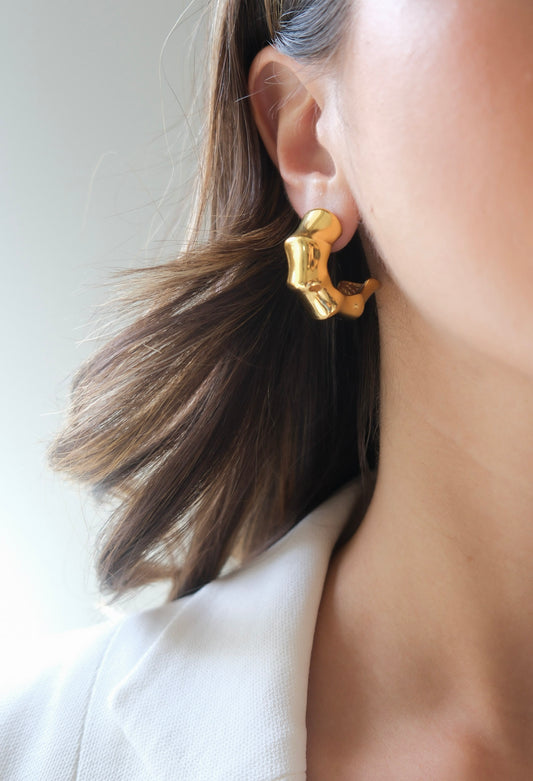 Gold Puff Hoop Earrings