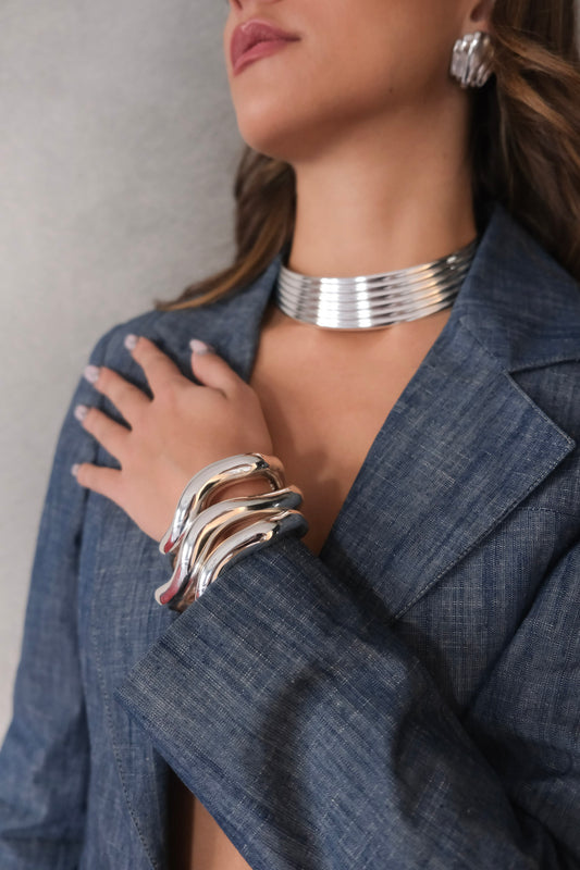 Silver Wavy Cuff Bracelet