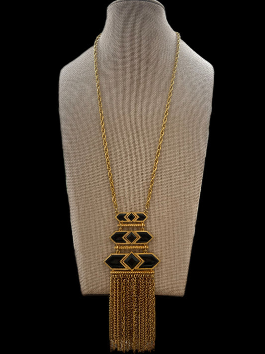 Black And Gold Triple Tassel Necklace