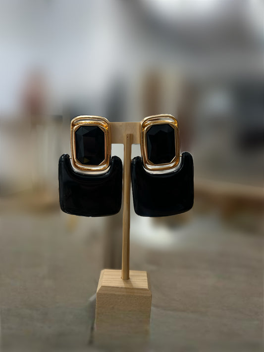 Cocktail Black And Gold Square Earrings