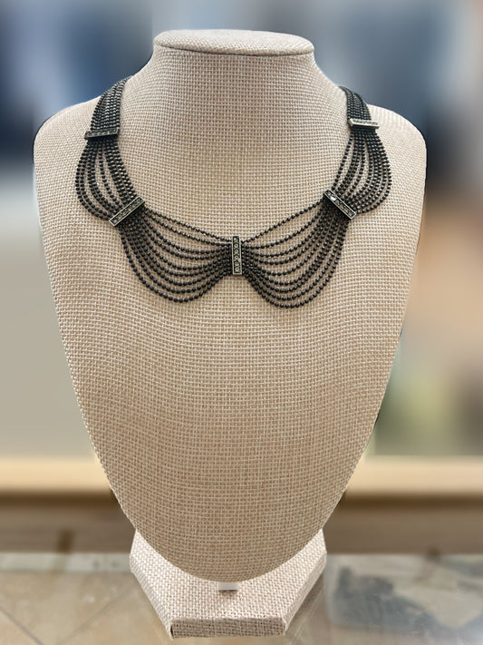 Vintage Multi Strand With Rhinestone Choker Necklace
