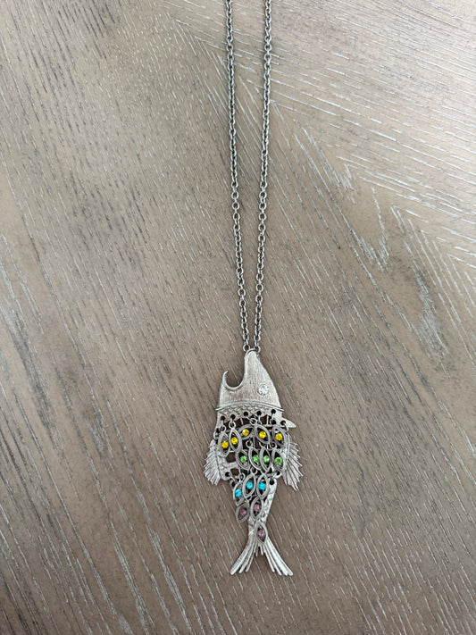 Vintage Multi Colored Fish Pendant Necklace