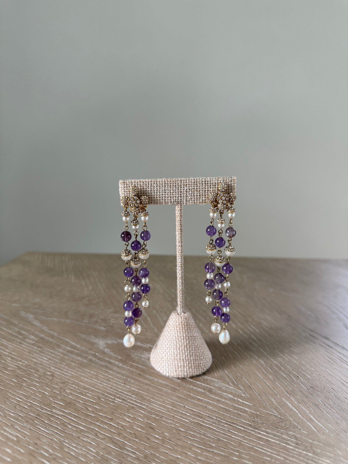 Purple Crystal & Swarovski Pearl Hanging Earrings