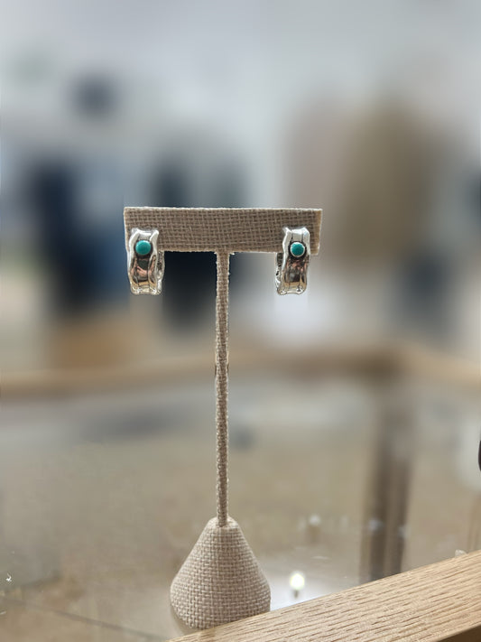 Hammered Silver Hoop With Turquoise Earrings