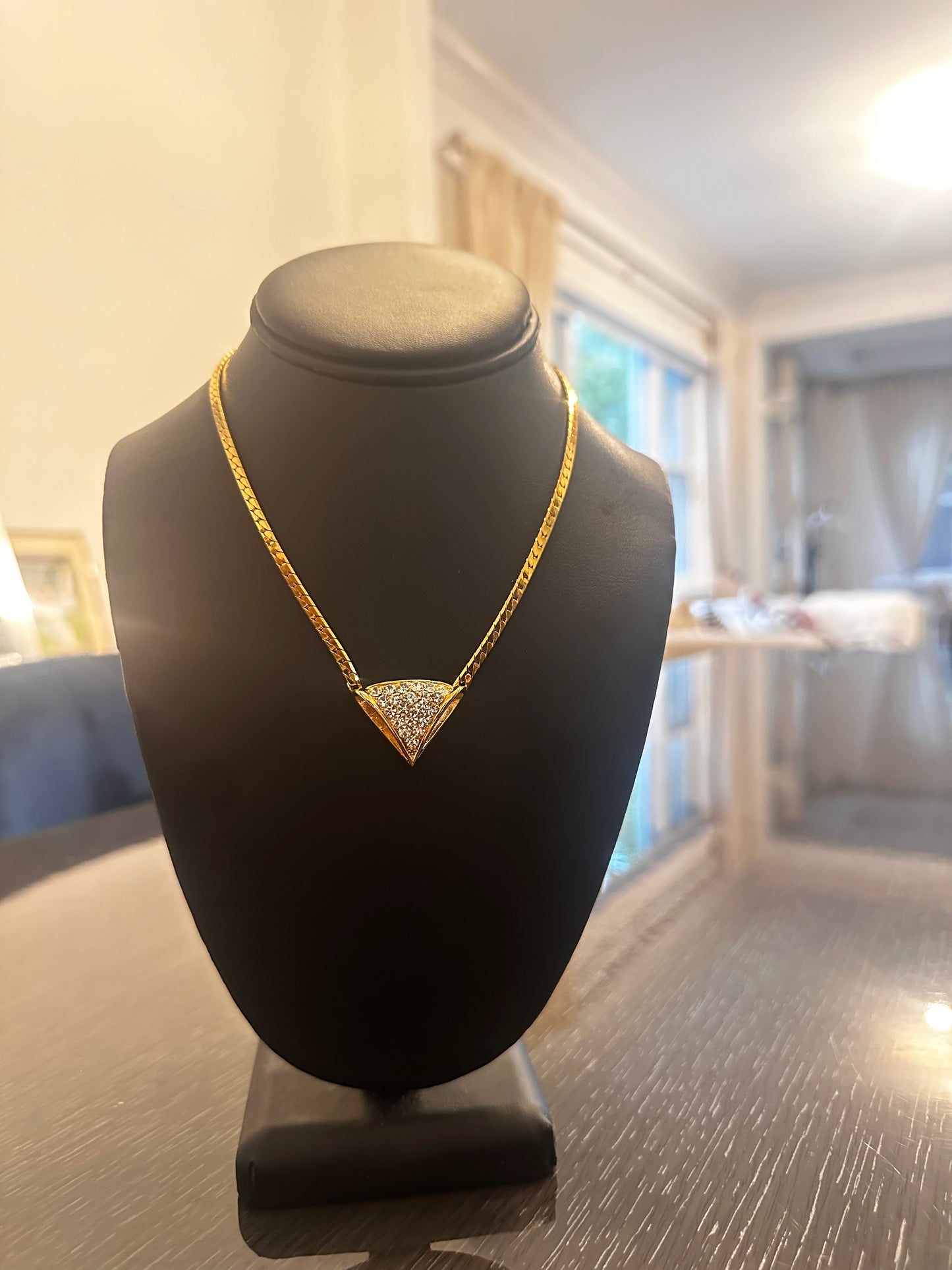 Gold and Crystal Triangle Necklace