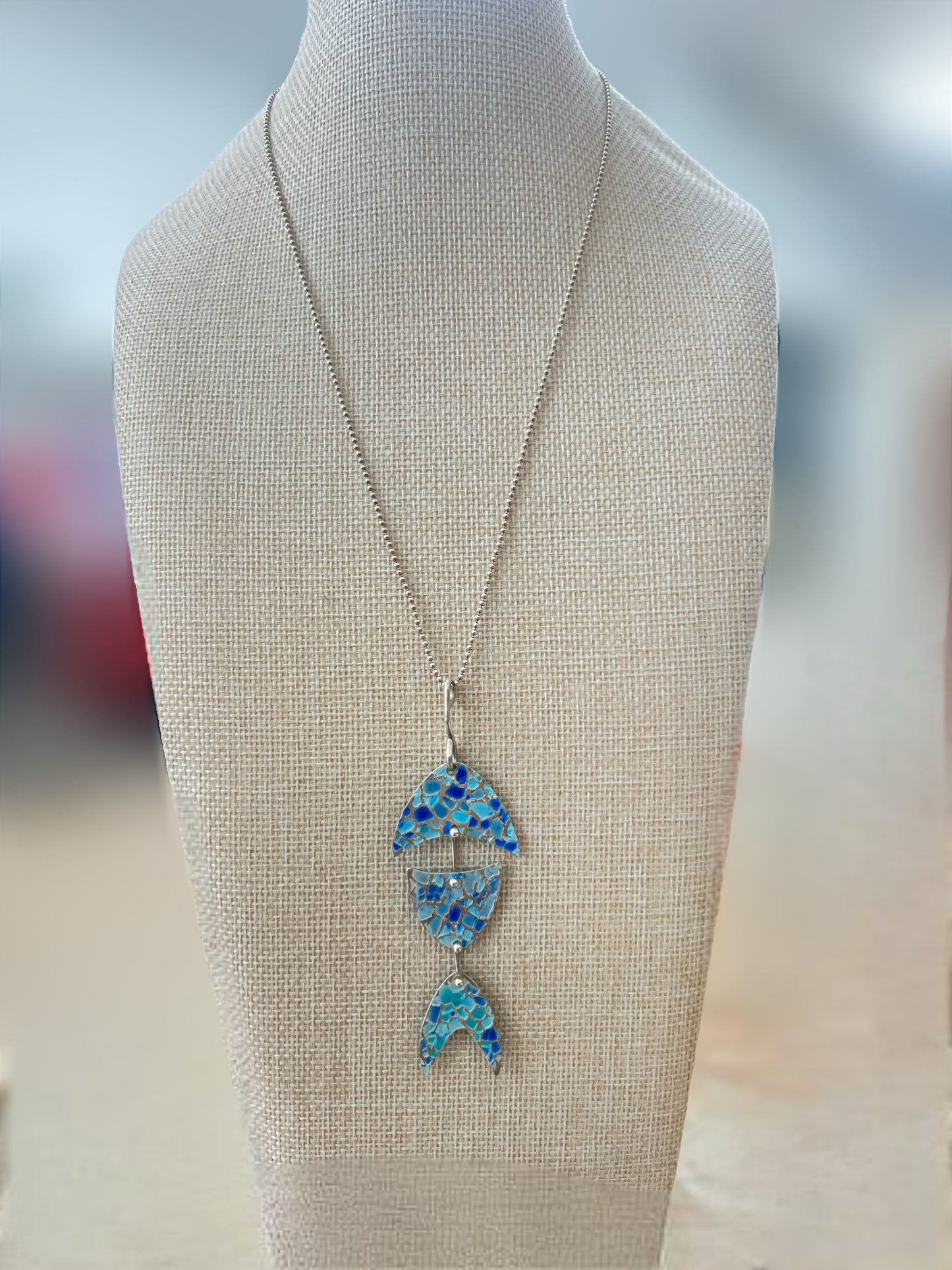 Hand Cut & Painted Sterling Silver Fish Necklace