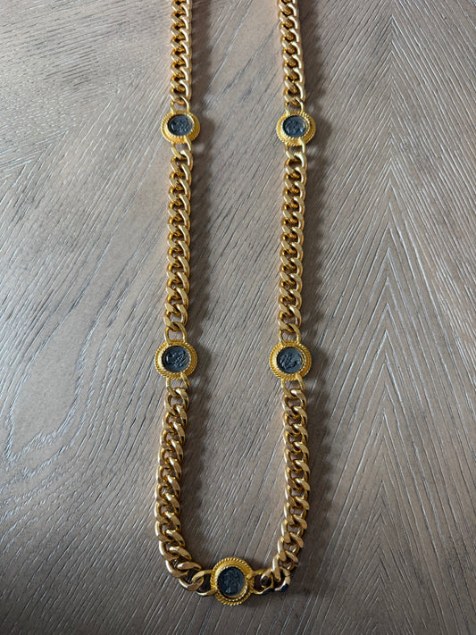 Vintage Rose Gold Tone Long Coin Chain Necklace