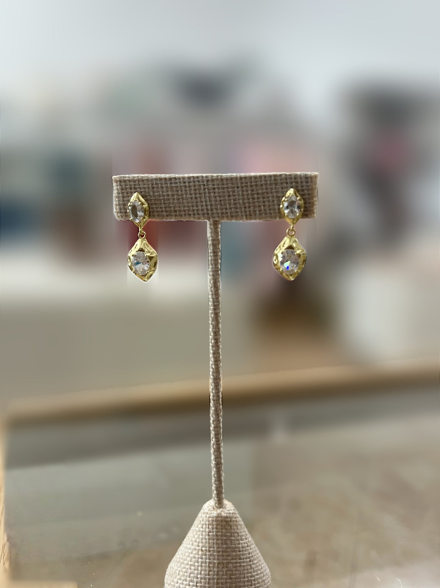 Gold With Diamond Tear Drop Earring