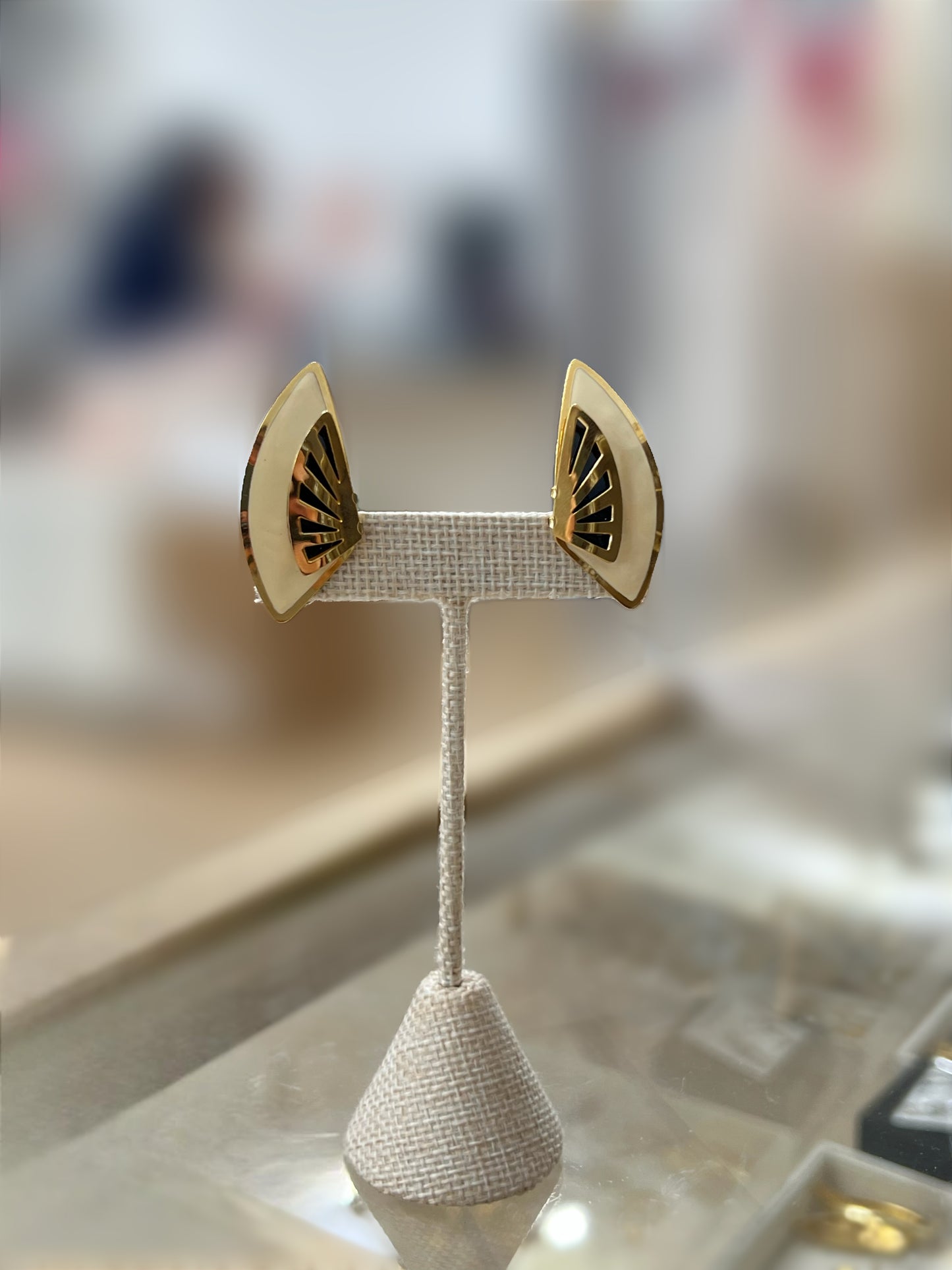 Ivory Black And Gold Wing Earrings