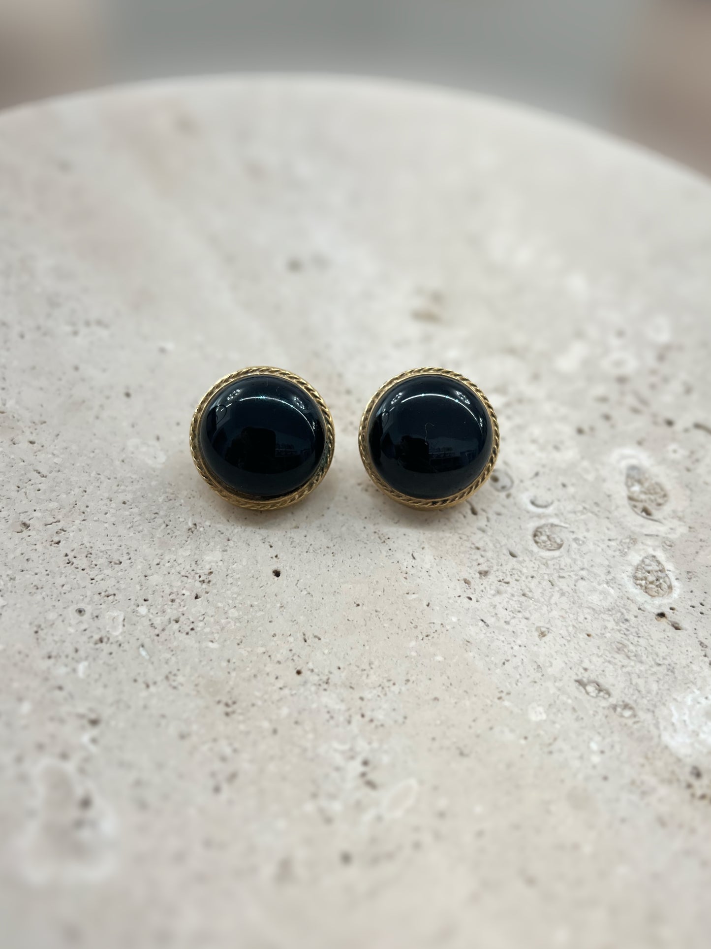 Black Dome Earring With Gold Rim