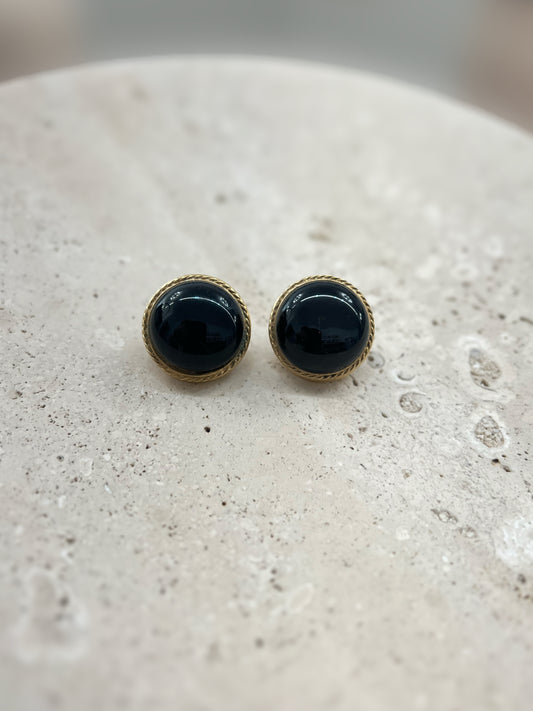 Black Dome Earring With Gold Rim