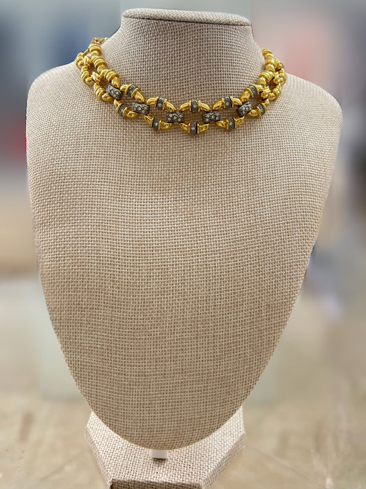 Vintage Gold And Rhinestone Round Choker