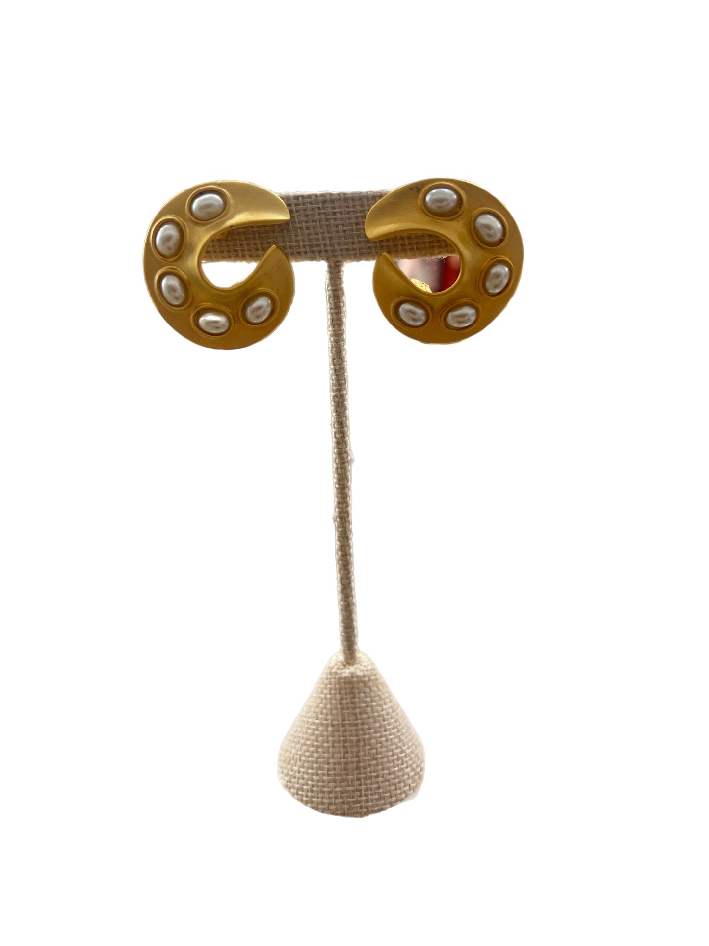 Vintage Matte Gold and Pearl Earrings