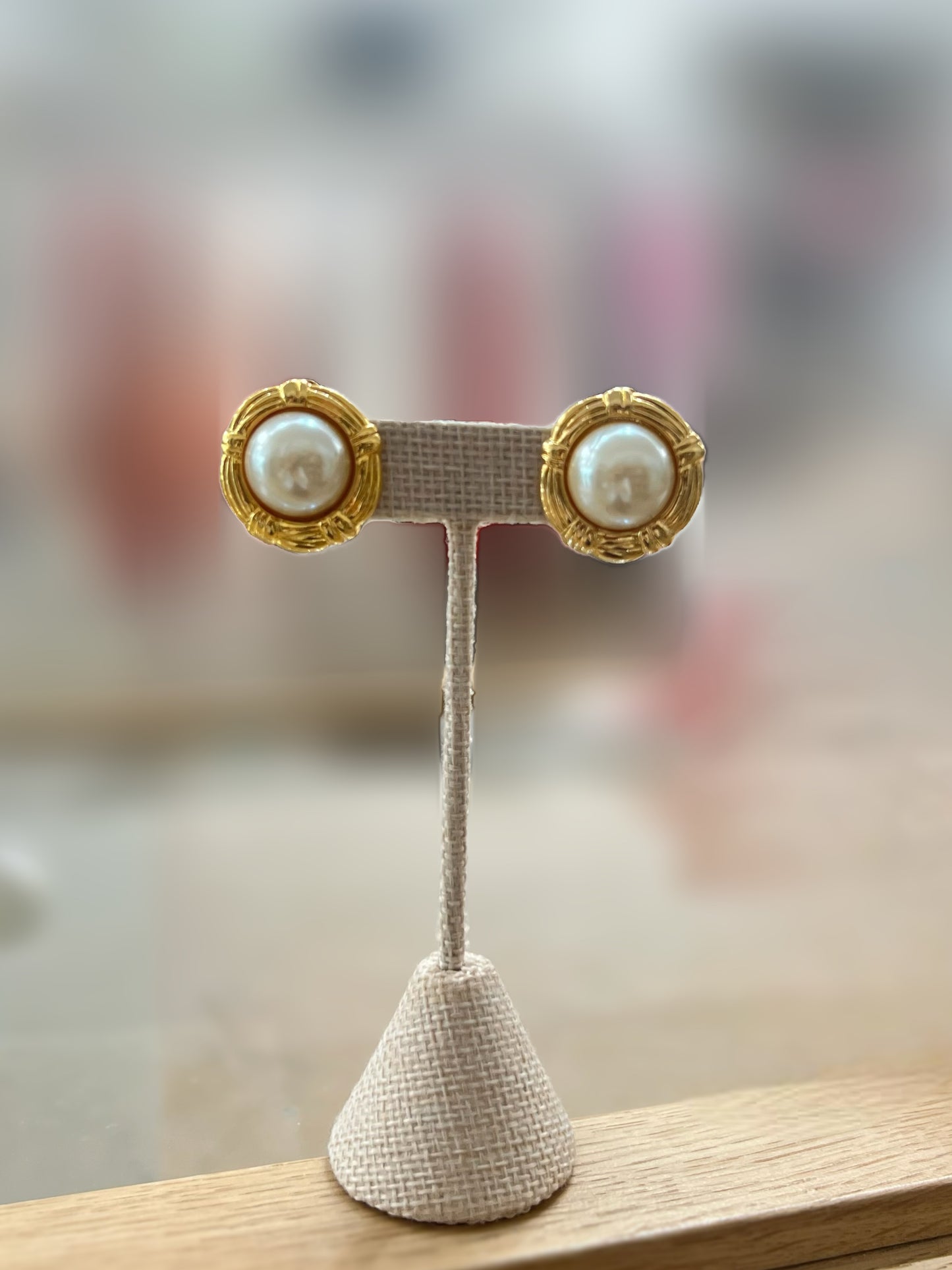 Pearl With Gold Rim Earrings