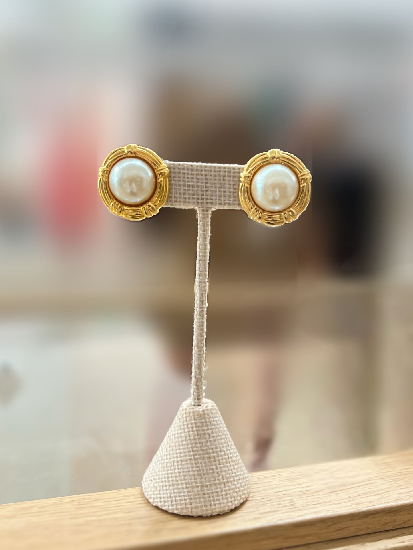 Pearl With Gold Rim Earrings