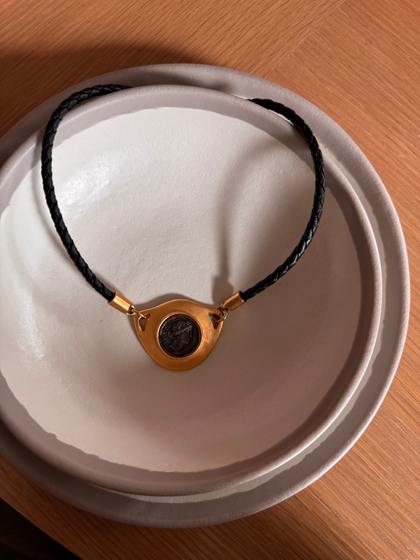 Vintage Roman Coin Medallion W Black Cord