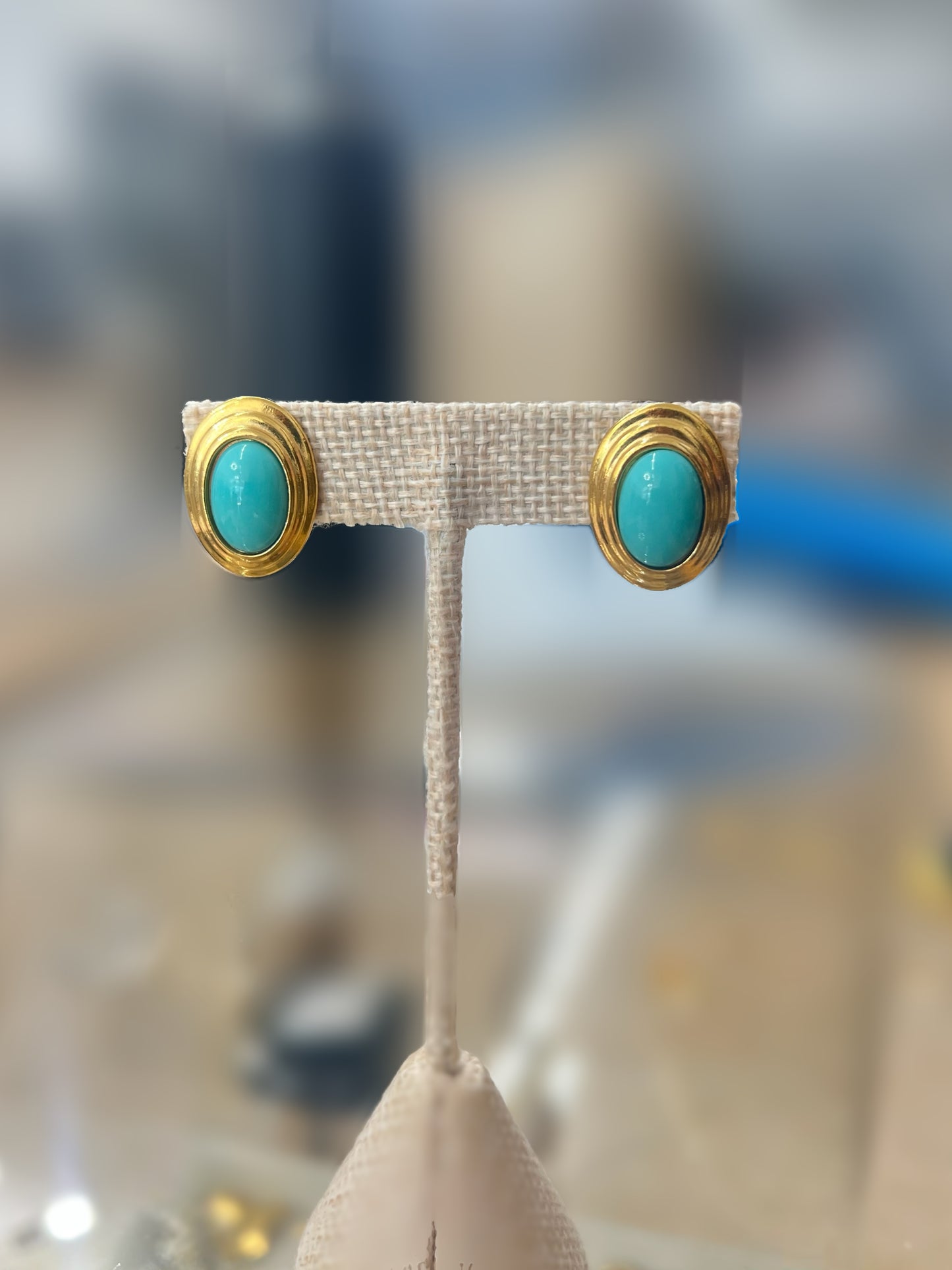 Gold Bezeled Turquoise Earring