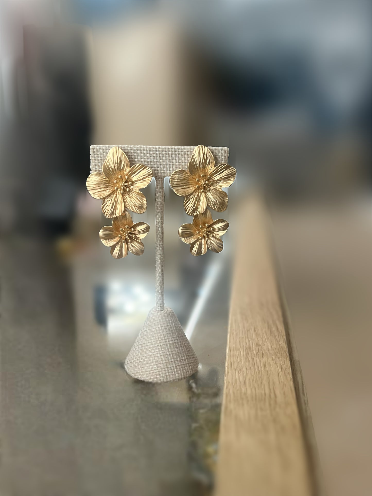 Double Flower Clip On Earrings