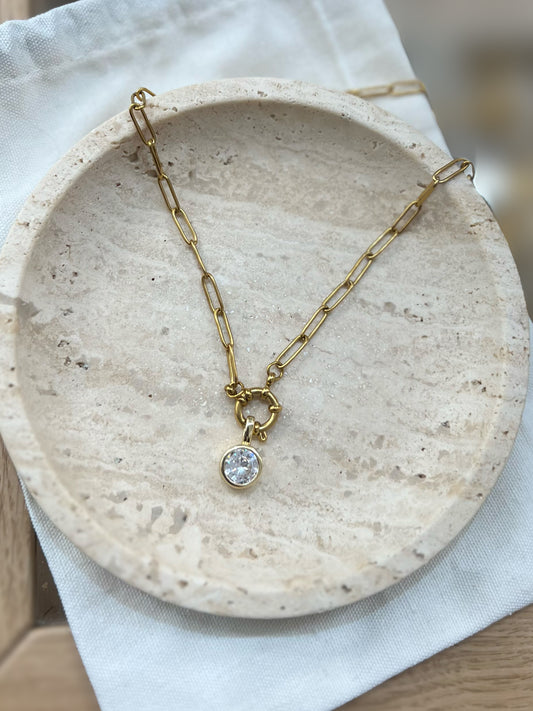 Bezeled Diamond On Link Chain