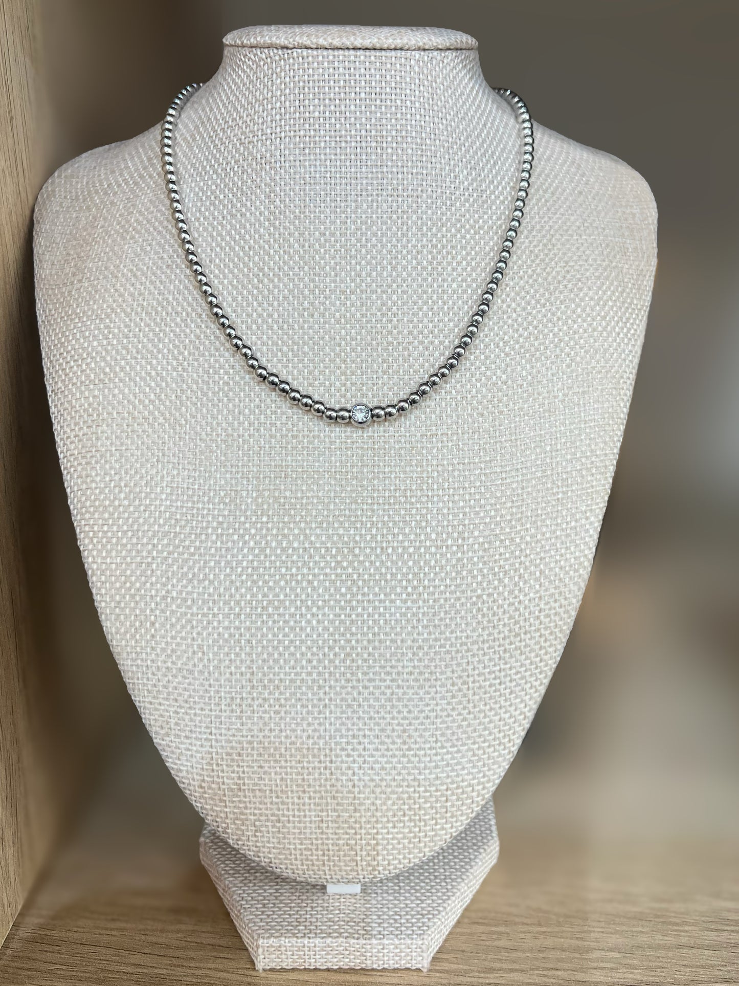 Silver Ball With Crystal Necklace
