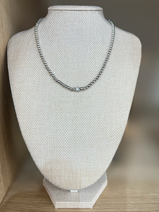 Silver Ball With Crystal Necklace