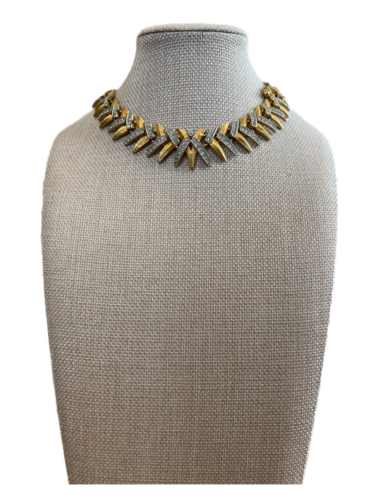 Two Tone Crystal Leaf Choker