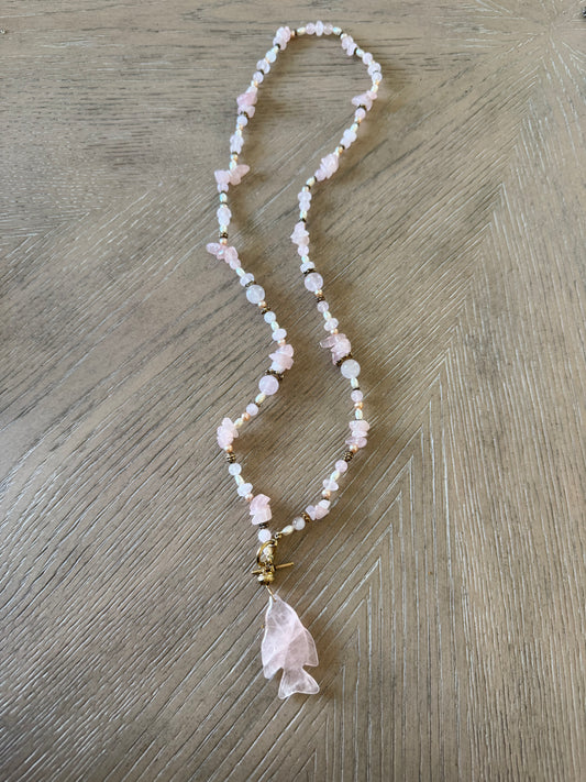 Mixed Light Pink Beaded Fish Necklace