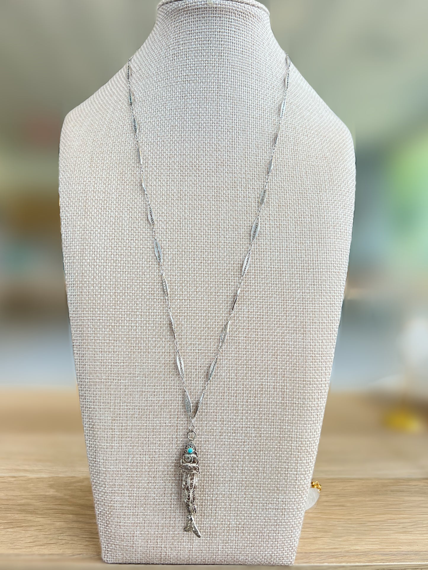 Silver Fish With Turquoise Eye Necklace